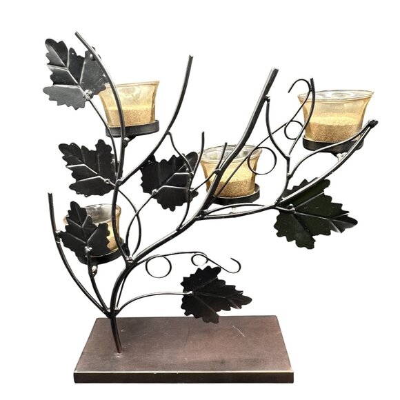 Fall Leaves 14" Metal Tea Light Candle Holder Dining Fireplace Candelabra Decor - Picture 2 of 11